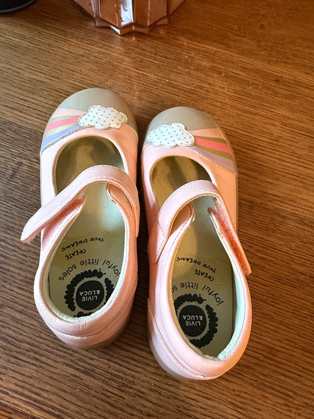 Livie & Luca Pink Mary Janes with Rainbow and Cloud Appliqué - Picture 2 of 3